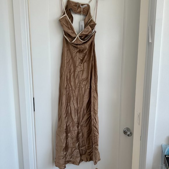 NWT Reformation Poppies Silk Cut-out Maxi Slip Dress 6 Croissant Deep - Picture 6 of 10